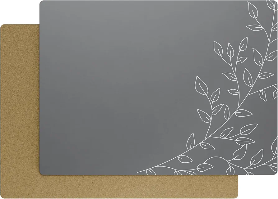 Royalty Art Dark Gray Boho Placemats, 4 Pc. Set, Non-Slip Cork Backed, Wipeable Heat Resistant Surface for Kitchen and Dining Table Protection, Cute Floral Pattern for Farmhouse or Rustic Decor