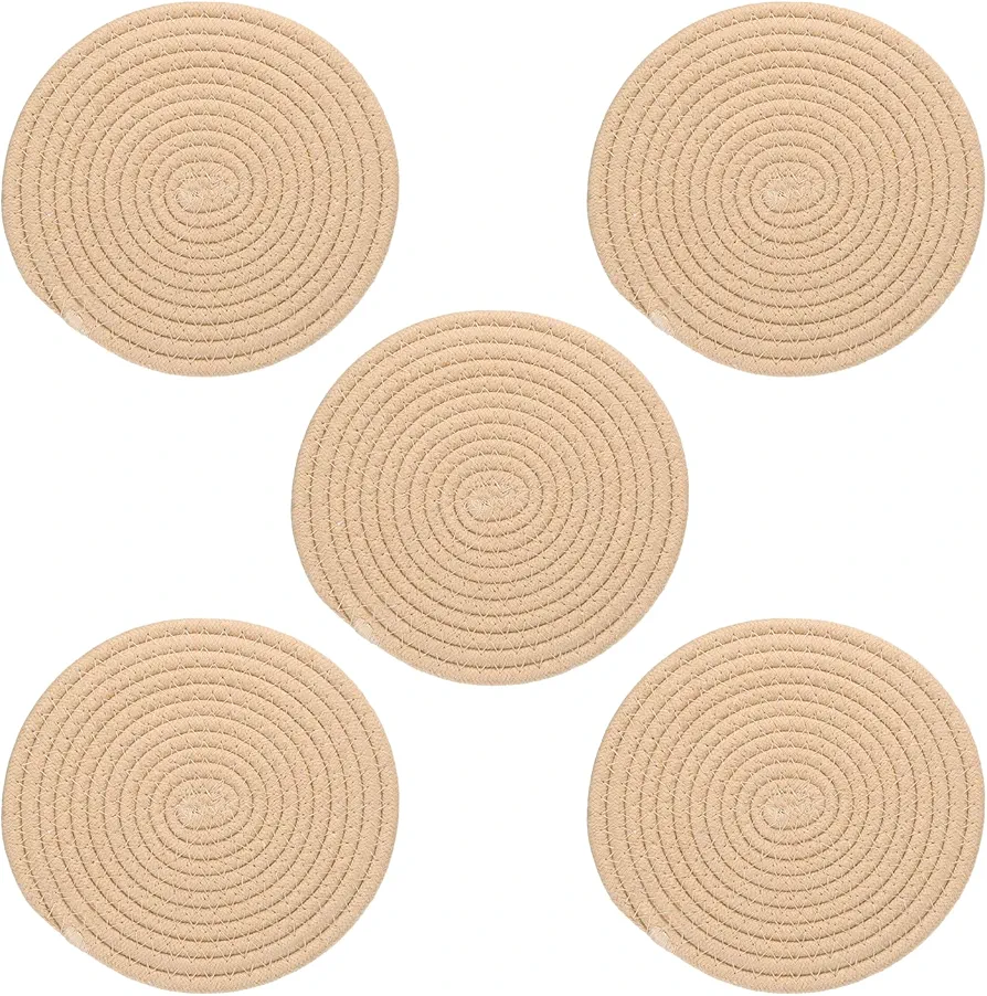 PATIKIL Trivets for Hot Dishes 8 Inch, 5 Pack Trivets Mat for Hot Pots and Pans Heat Resistant Hot Pads Pot Holders for Kitchen Table Counter, Beige