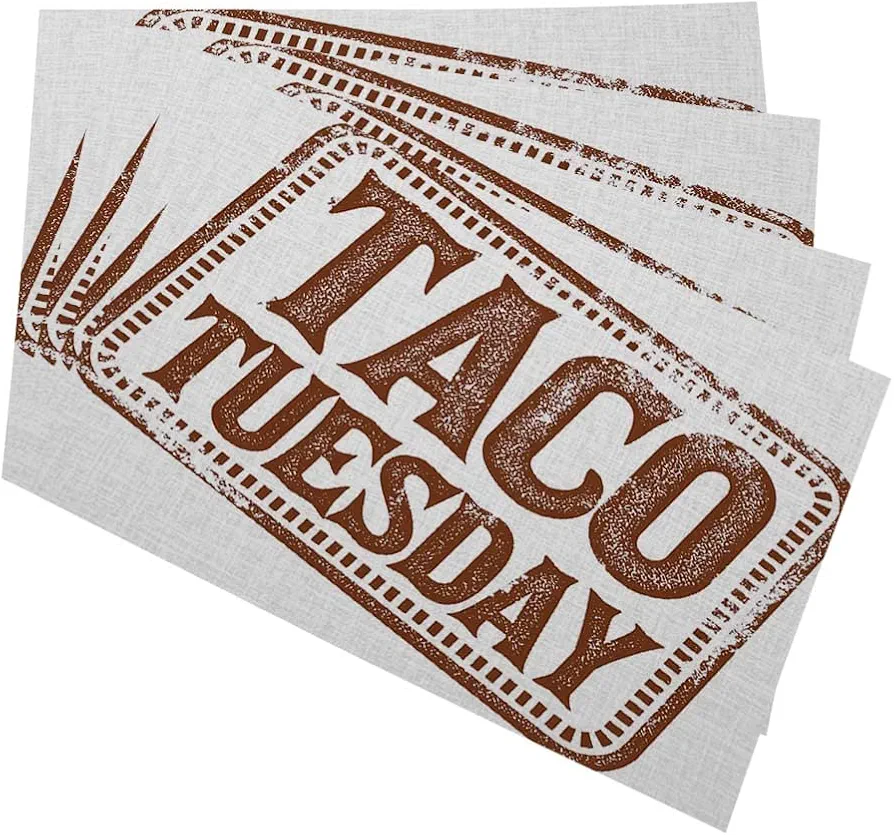 Yibeas Taco Stamp Placemats for Kitchen Dining Table Set of 4 Mexican Resturant Tuesday Logo Grunge Design Table Mats Linen Washable Heat Resistant Place Mats 12 x 18 Inch