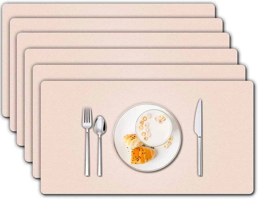 Placemats, Leather Placemats Set of 6, Heat Resistant Table Mats, Non-Slip Stain Resistant Kitchen Table Place Mats, PU Dining Place Mats for Indoor & Outdoor, Waterproof Wipeable Coffee