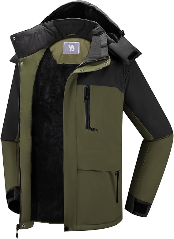 CAMEL CROWN Men's Winter Ski Jacket Mountain Snow Coats Waterproof Detachable Hood Windproof Fleece Rain Jackets