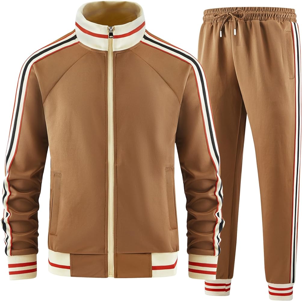 Men Track Suits Sets Long Sleeve Full-zip Sweatsuit Active Jackets and Pants 2 Piece Outfits
