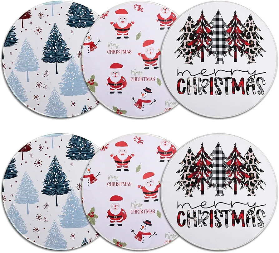 Mckanti Round Christmas Placemats Set of 6, Winter Table Mats for Dining Decoration, Heat Resistant Non-Slip Xmas Place Mats Set for Holiday Party Decor