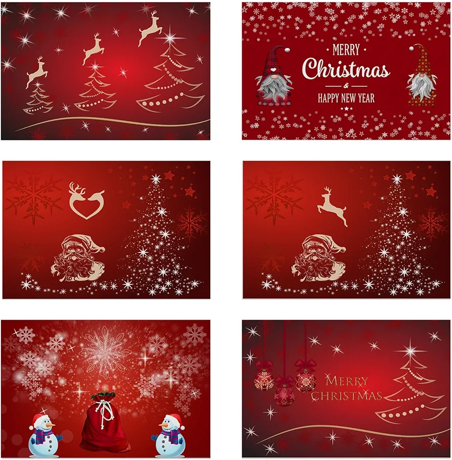 Christmas Placemats Set of 6, Heat Resistant Non-Slip Red Place Mats for Kitchen Dining Table, Washable Durable Cloth Table Mats Holiday Decor, 18x12 Inch