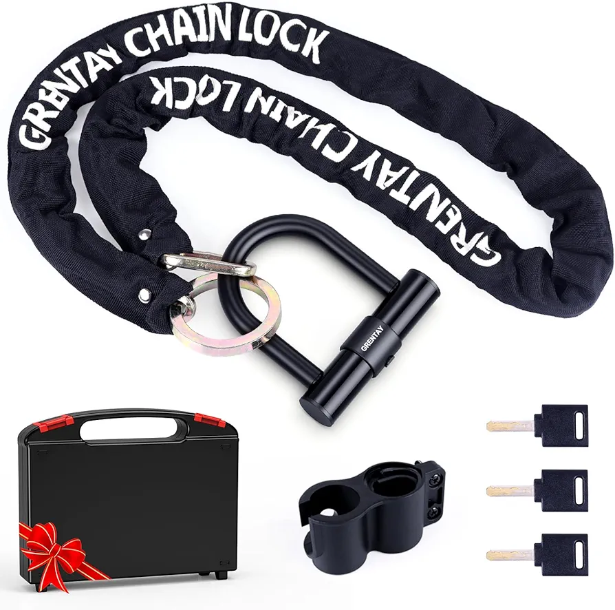 Combo Bike Chain Locks, Heavy Duty Security Chains, 5 Feet Long, 50mm Steel Chain Anti-Theft Bicycle Chain Lock, Durable Cut Proof Security Bicycle Chain with 3Keys 14mm U Lock for Bicycle&E-Bike