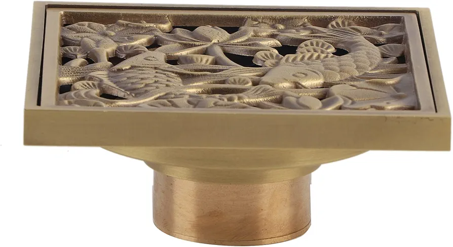Shower Drain, 10cm Floor Drain Bathroom Drain Yard Drain Gold Shower Drain Cover Bathroom Waste Drain Strainer Cover Grate for Home ﻿ (Like a Fish in Water)