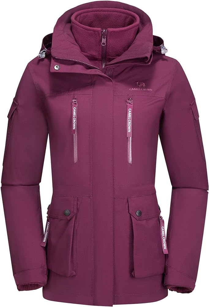 CAMEL CROWN Women's Waterproof Ski Jackets 3 in 1 Snow Jackets Hooded Fleece Winter Coats Windbreaker Snowboard Jackets