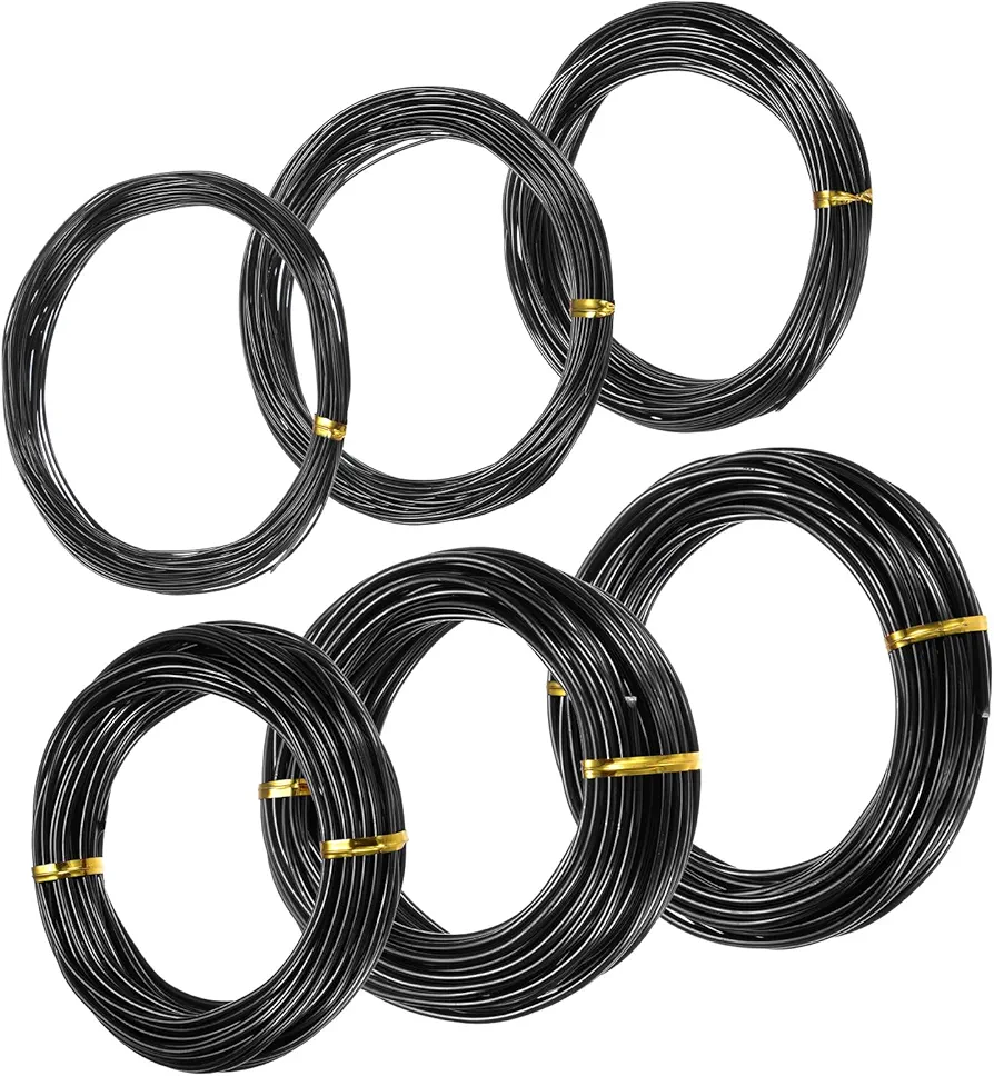 Bonsai Training Wire, 6 Size 0.8/1/1.5/2/2.5/3mm 196.8 Feet Total Anodized Aluminum Bonsai Wires for Bonsai Tree Shaping/Branches Fixing/DIY Crafting [32.8ft Each, Black]