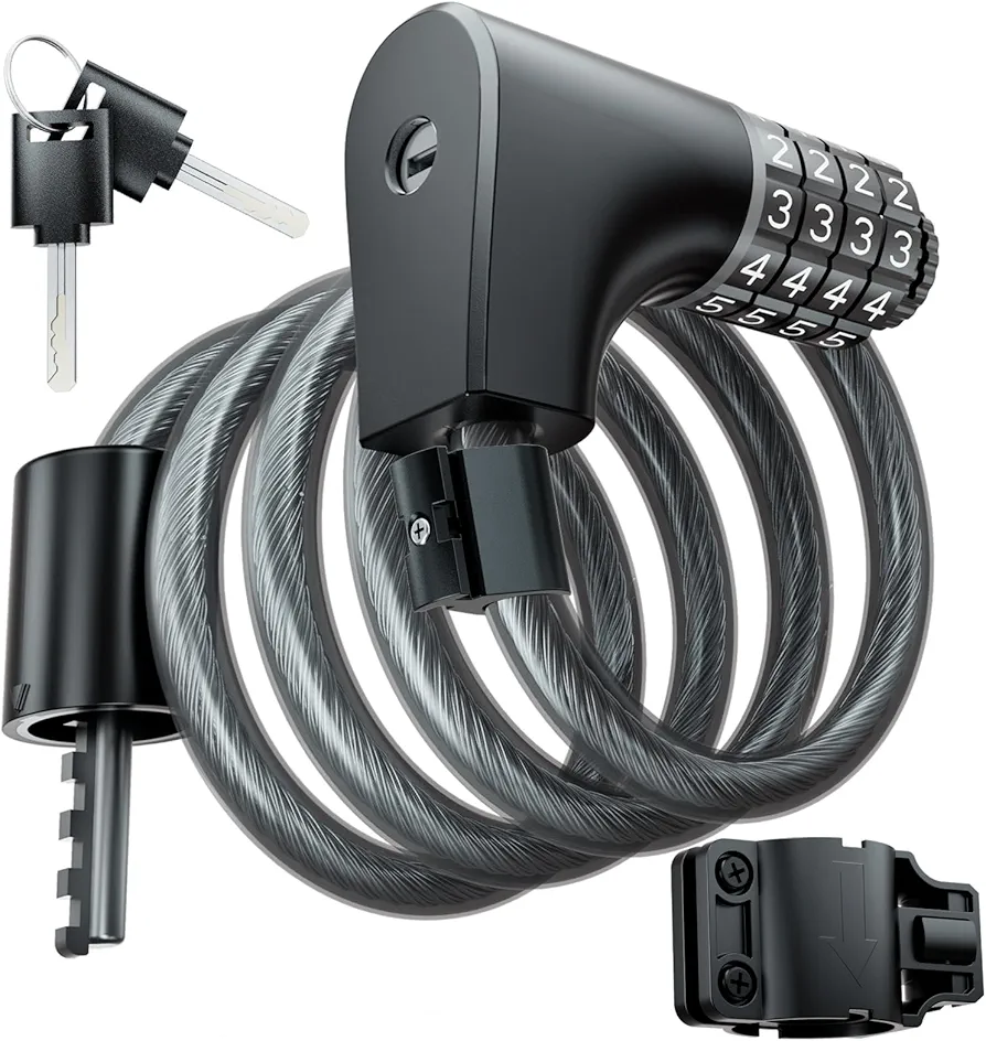 Lock Bike Lock Cable, 4 Feet Bike Cable Lock Combination with Complimentary Mounting Bracket, 0.47 Inch Diameter (4FT, Black-12mm)