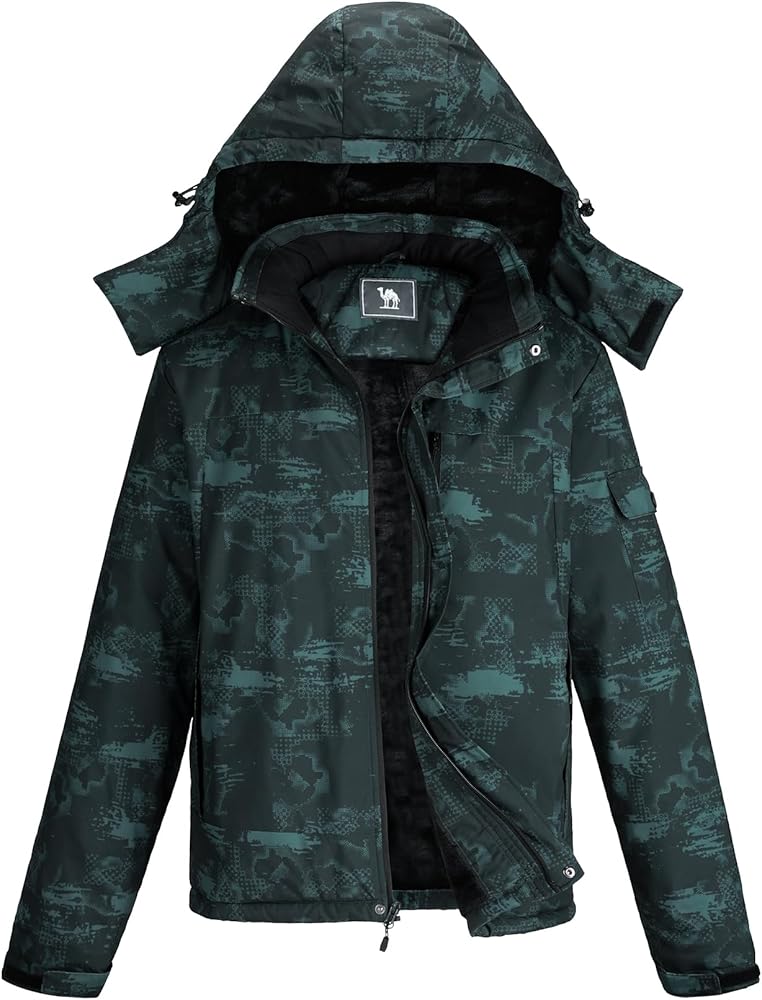 CAMEL CROWN Mens Winter Coat Waterproof Ski Jacket with Fleece Lining Warm Windproof for Snow Rain Outdoor Hiking Mountain