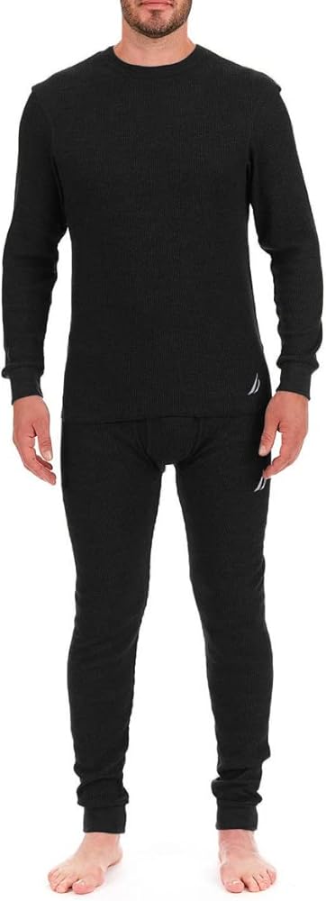 Nautica Men's Long Sleeve Base Layer Set Crewneck Waffle Thermal Underwear Top and Bottom Set