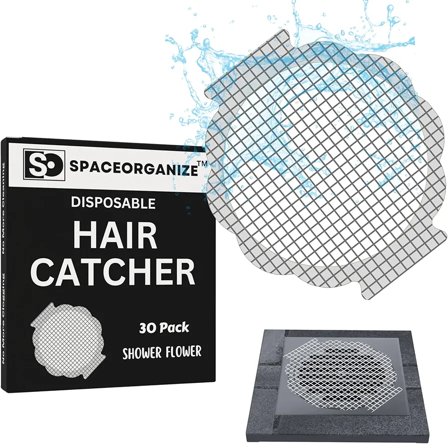 30 Pack, Circle 3.54 Inch, Disposable Shower Drain Hair Catcher Mesh Stickers [Improved], Disposable Hair Drain Catcher Stickers, Disposable Drain Covers for Shower