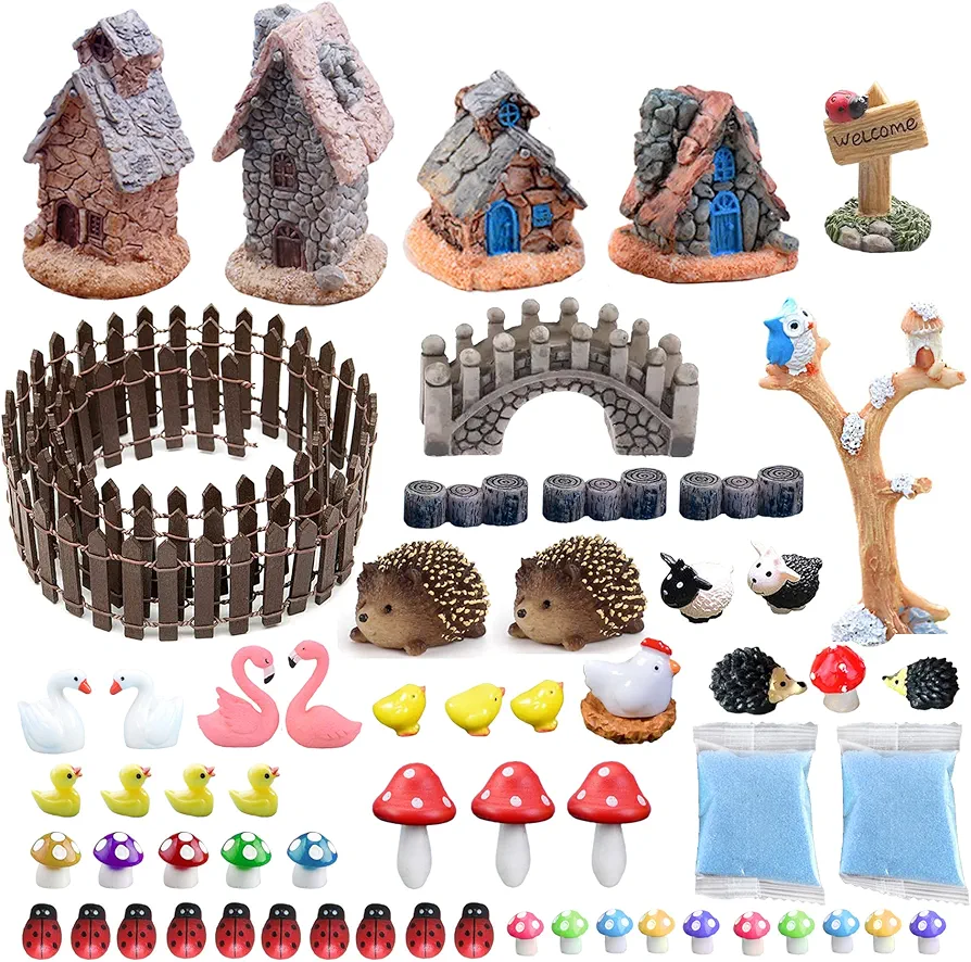 BEZALEL Fairy Garden Accessories - Fairy Garden Miniatures Figurines Fairy Garden Kit For Adults Fairy House Accessories For Yard Bonsai Succulent Terrarium Decorations - Micro Landscape Ornaments Kit