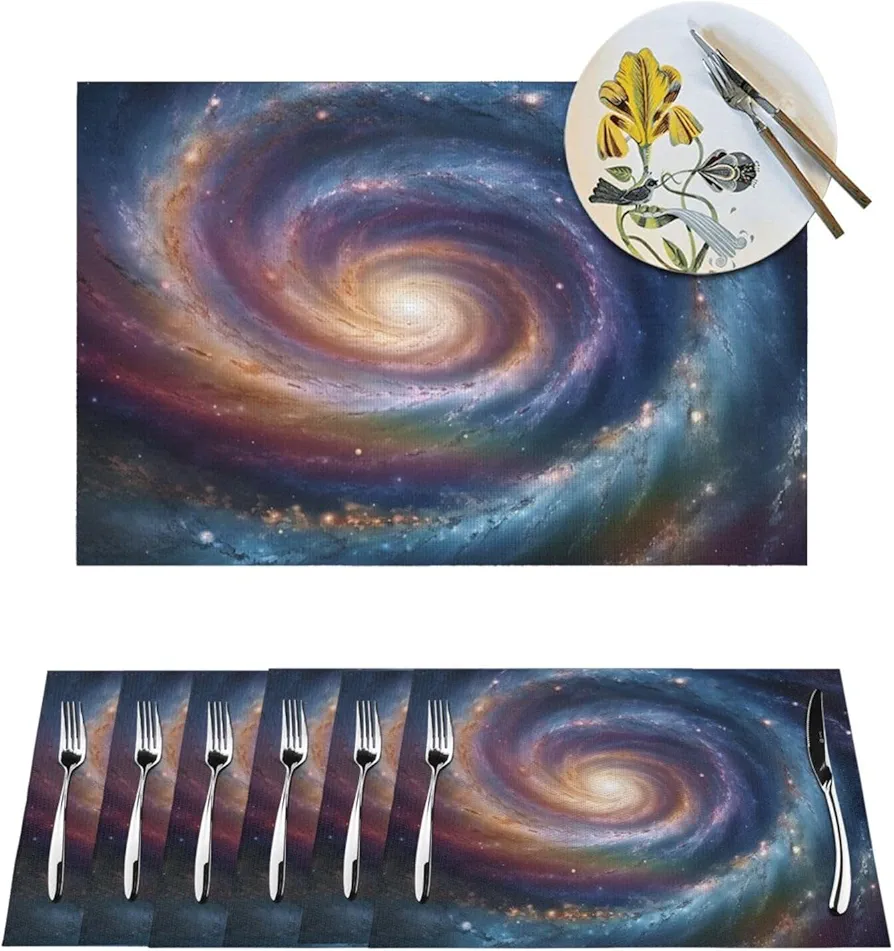 1 Placemats Set Space Spiral Cosmic Energy Woven Placemats for Dining Table Heat Resistant Place Mats Non-Slip Washable PVC Table Mats for Home Kitchen Weddings Holiday Party Decor