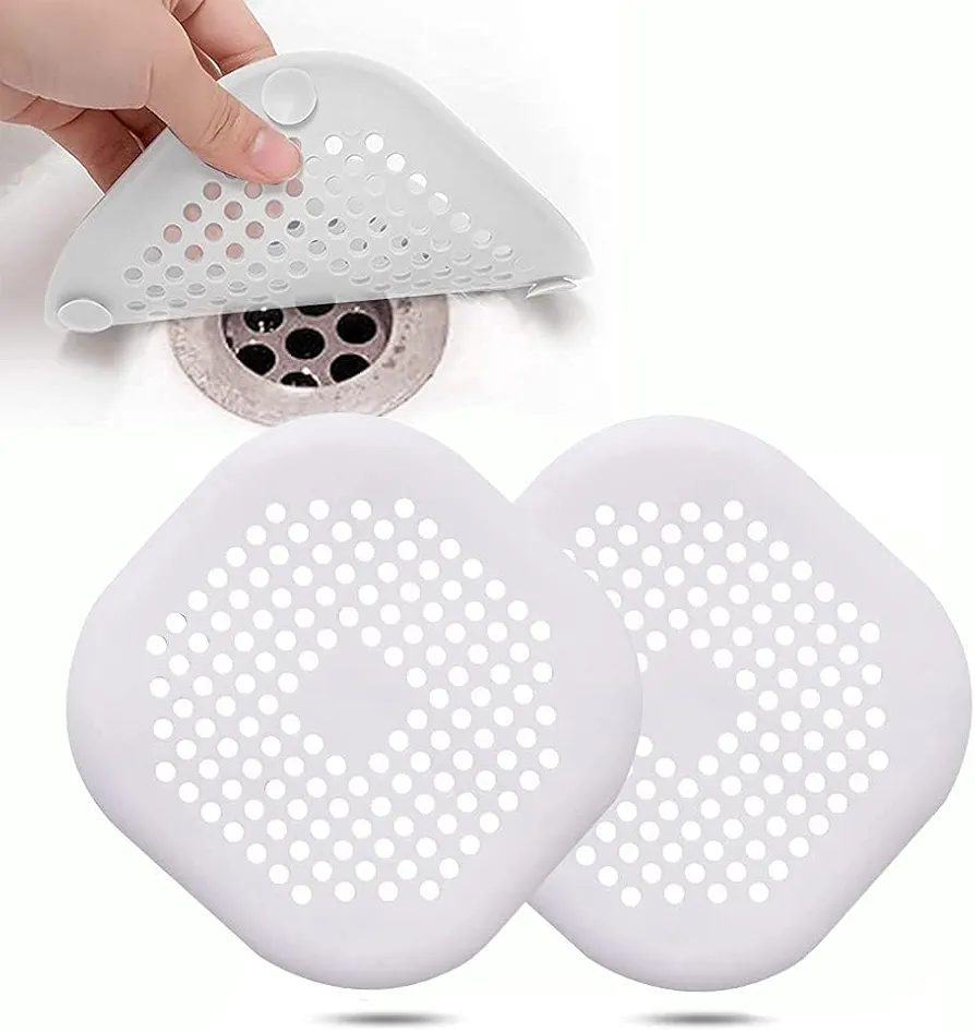 Silicone Drain Protector with Sucker Sink Strainer Shower Drain Cover Hair Catcher for Shower Drain Strainer Plug Trap Filter for, Plug Hydrophobic Filter Cover for Bathroom, Kitchen (2, White)