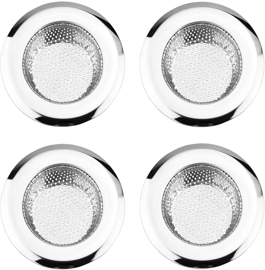 4 PCS Stainless Steel Bathroom Sink,Drain Stoper,Drain Hair Catcher,Shower Drain Cover for Bathtub, Kitchen Sink Strainer, Drain Stopper with (Silver, 2.7IN)