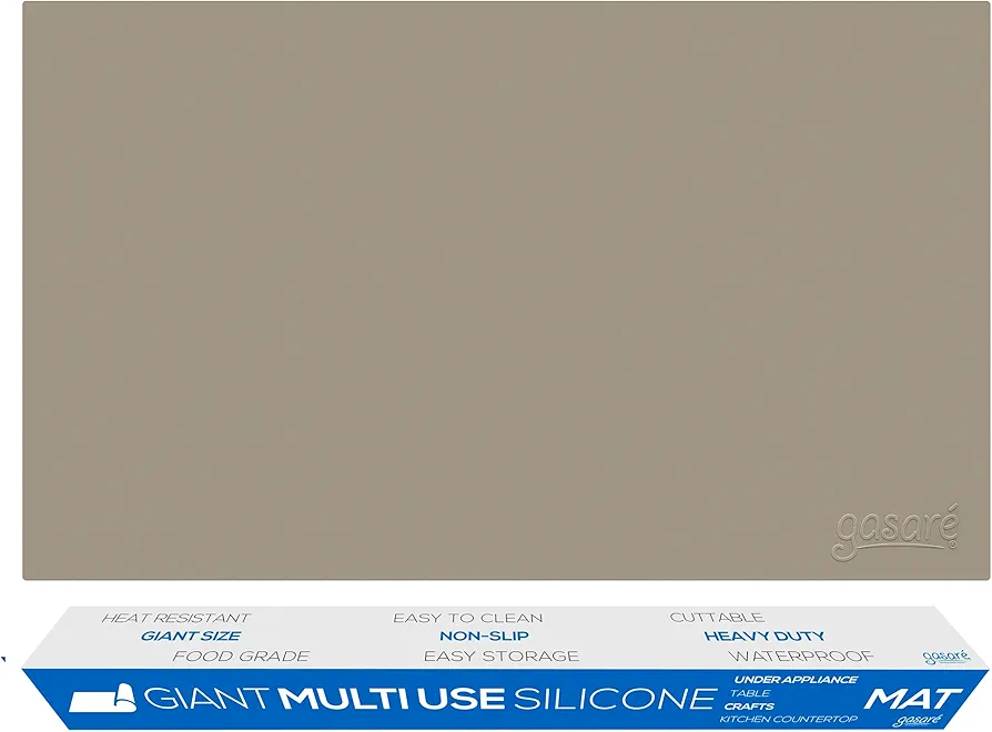 GASARÉ, Extra Large, Thick, Silicone Mat for Kitchen Counter, Heat Resistant Mat, Countertop Protector, Non-Slip, Easy to Clean, Cuttable, 40 x 23.5 Inches, 2mm Thick, 1 Unit, Taupe