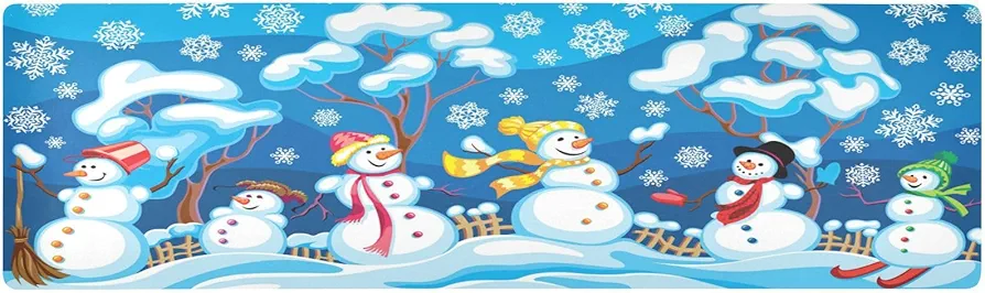 Christmas Winter Blue Snowman Snowflakes Trivet Table Runner 40 Inches Long Trivet for Hot Pots and Pans/Hot Dishes,Table Protector Heat Up to 230F, Decorative Hot Plates Mat for Kitchen Countertop