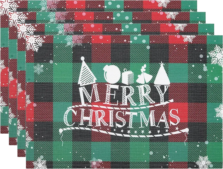 Leetaltree Christmas Placemats Set of 4 - Heat Resistant Non-Slip Place mats for Dining Table, Washable Durable PVC Vinyl Woven Table Mats (Christmas.4)