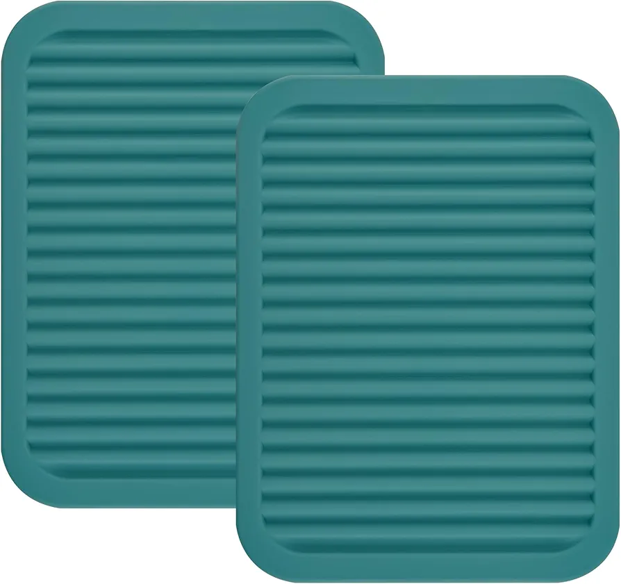 Silicone Trivet Mat-Trivets for Hot Pots&Pans-Hot Pads for Kitchen-Versatile Trivets for Hot Dishes-Heat Resistant Mats for Counter&Table, Silicone Pot Holders Drying Mat (9x12) Pack 2 Teal