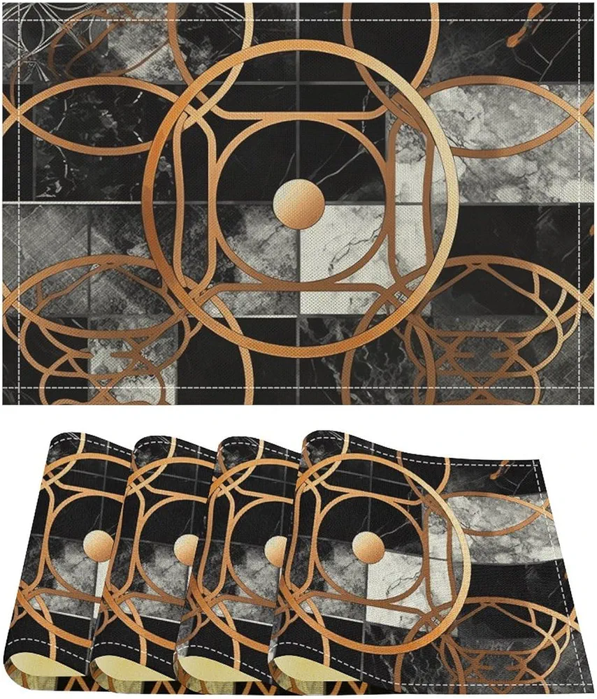 4PCS Linen Placemats Set Washable Placemats for Dining Table 12x18 Inch Heat Resistant Place Mats Patchwork Pattern Non-slip Table Mats for Kitchen Weddings Party Decor Indoor/Outdoor