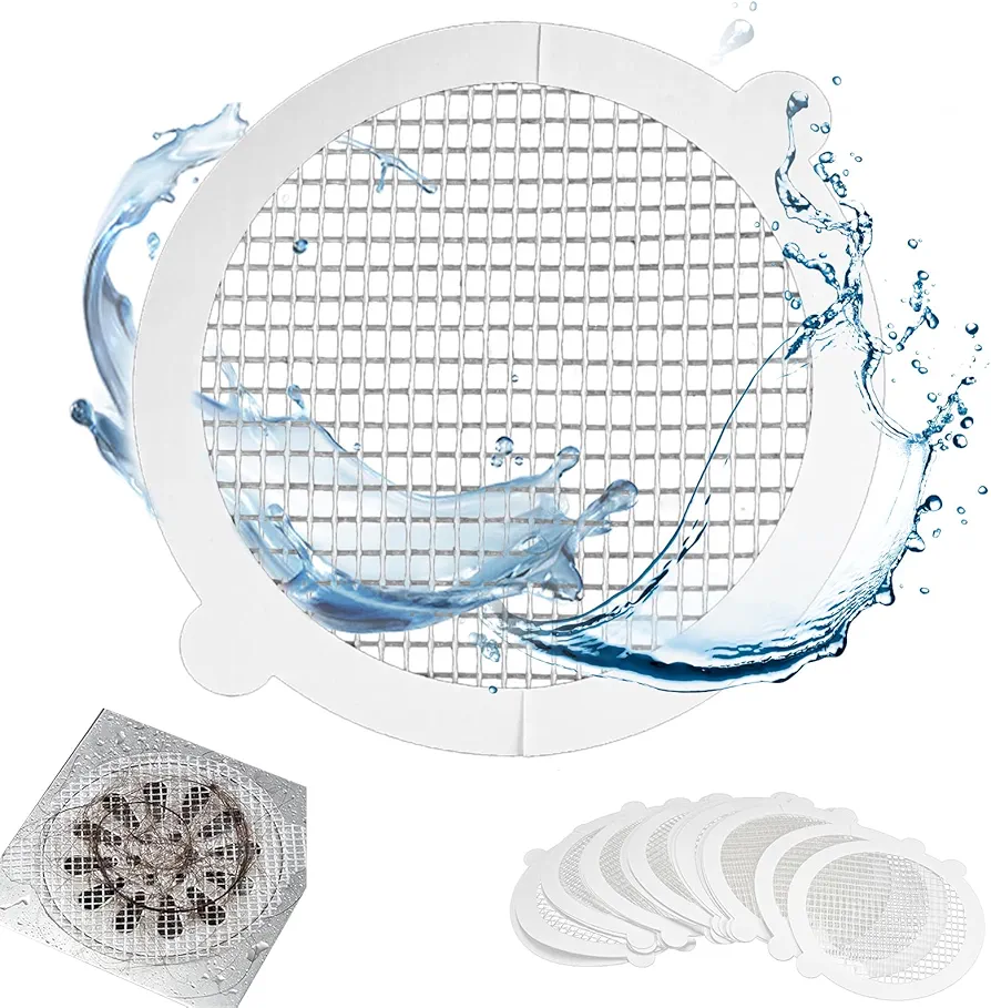 Pack Disposable Drain Hair Catcher Shower Drain Mesh Stickers Shower Drain Cover, Floating Hair Filtering Mesh Removal,Bathtub, Kitchen,Sink, for Human and Pet Hair,4.3 Inch - Round (50)