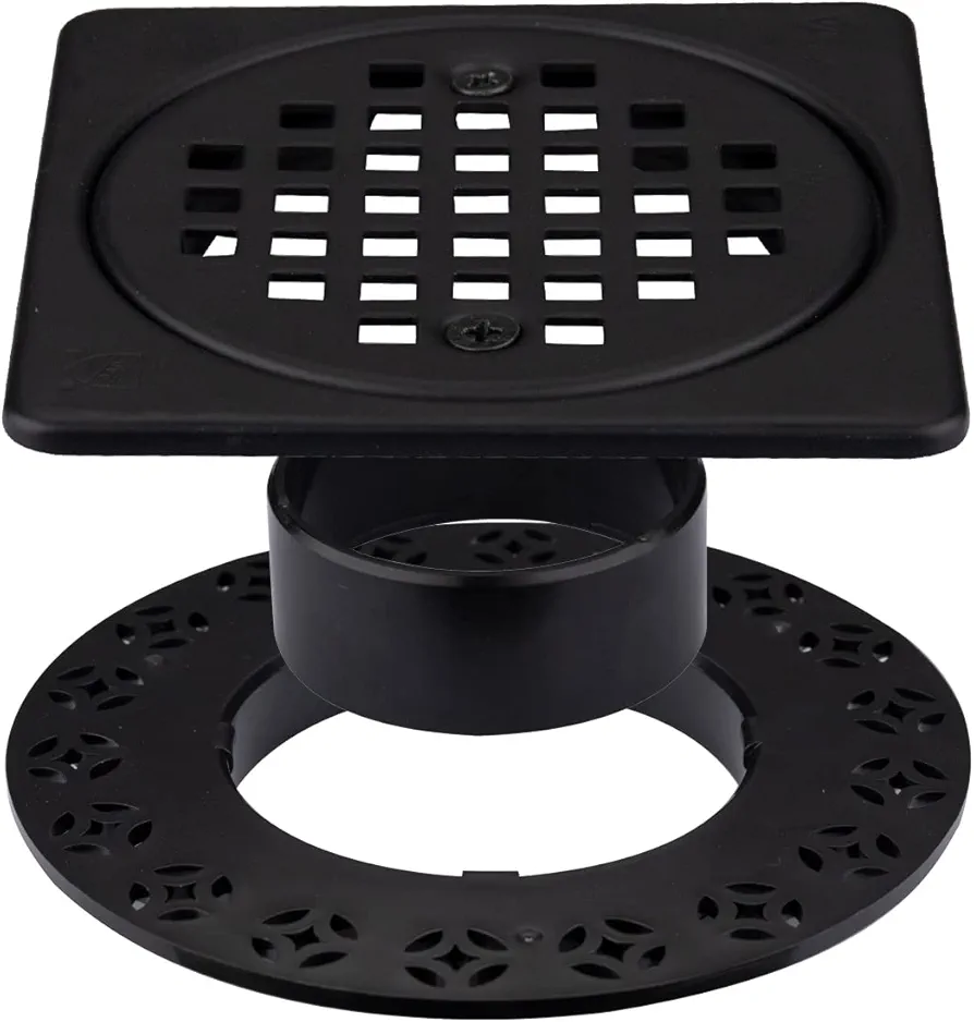 4” Drain Grate Kit Set Replacement, Height Adjustment Collar and Ring - SS304 Grates and Durable ABS - Compatible with Kerdi-Drain Flange - Easy Installation (Matte Black)