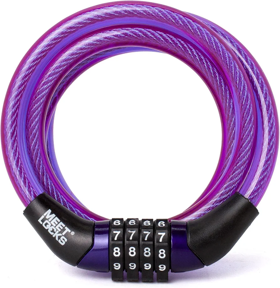 Combination Bike Cable Lock, Lightweight Mini Bike Lock for Kids Bike,Cable Size 1/3" x 4', Purple Security Resettable Cable Lock