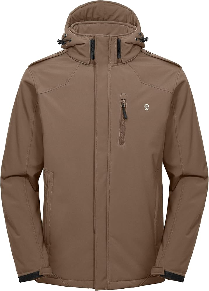 Little Donkey Andy Men's Warm Sherpa Lined Winter Softshell Jacket Windproof Mountain Ski Snow Coat with Removable Hood