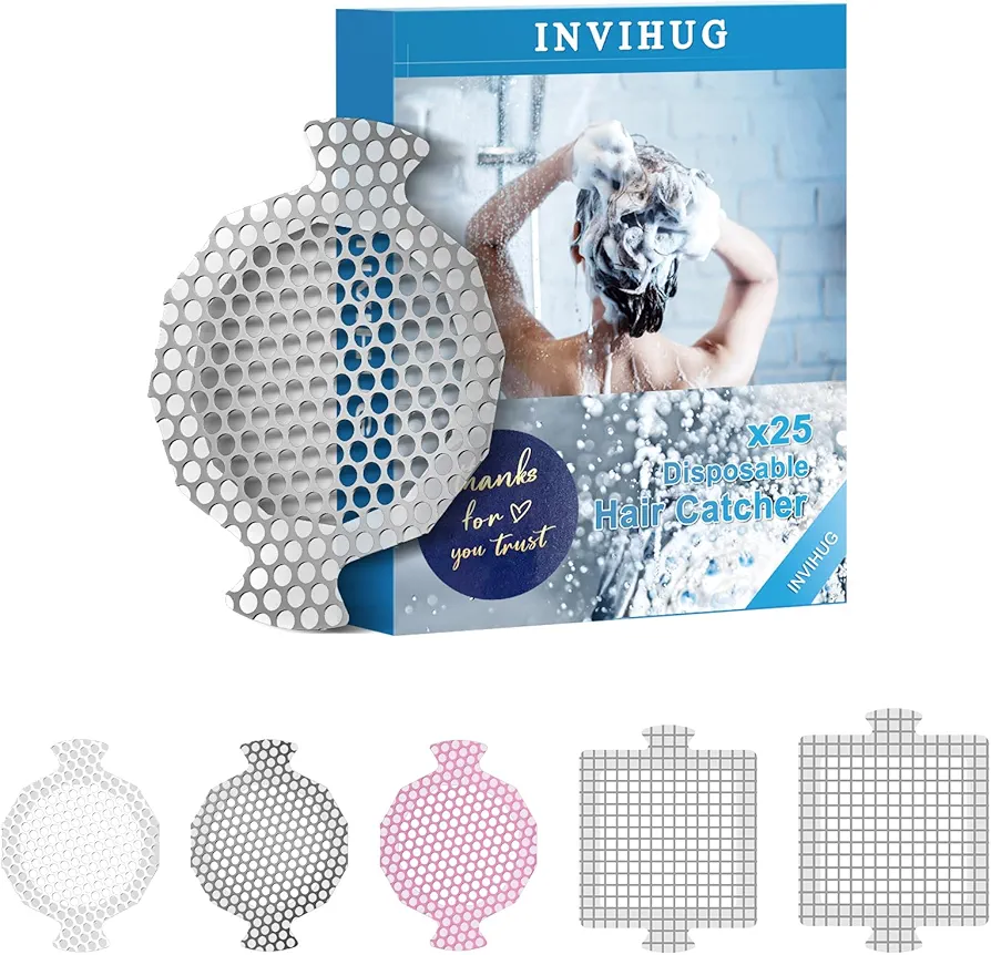 INVIHUG, 25 Pack, Disposable Shower Drain Hair Catcher Mesh Stickers, Disposable Hair Drain Catcher. (Gray)