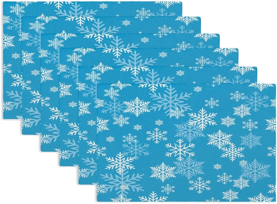 Winter Blue Snowflake Christmas Placemats Set of 6, Washable Place Mats for Kitchen Dining Table Non Slip Heat Resistant Table Mats Placemat for Outdoor Indoor Decor