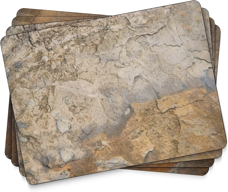 Pimpernel Earth Slate Collection Placemats | Set of 4 | Heat Resistant Mats | Cork-Backed Board | Hard Placemat Set for Dining Table | Measures 15.7” x 11.7”