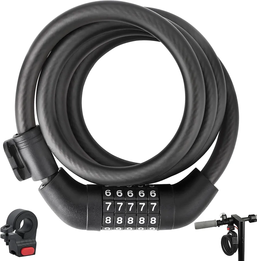 E Scooter Lock，Bike Lock 4 Feet Bike Cable Locks High Security 5 Digit Combination Lock Heavy Duty Anti Theft Lock with Mounting Bracket for Xiaomi M365/Ninebot/Segway Scooter/Moto/Bicycle Lock