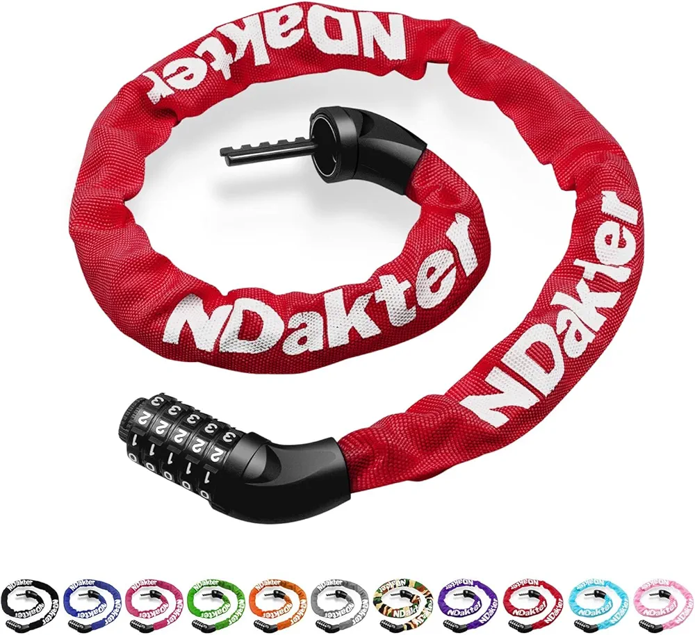 NDakter Bike Chain Lock, 5 Digit Combination Heavy Duty Anti Theft Bicycle Chain Lock, 3.2/4.27/5Ft Long Security Resettable Bike Locks for Bike, Bicycle, Scooter, Motorcycle, Door, Gate, Fence