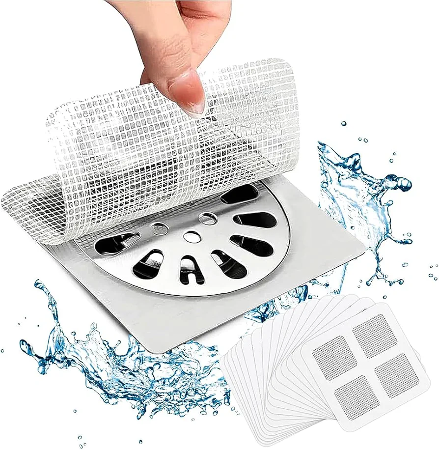 50PCS Pack,4" X 4" Disposable Shower Drain Cover Hair Catcher, Square Shower Drain Mesh Sticker, Bathroom, Laundry, Bathtub, Kitchen, Sink, for Human & Pet (50 PCS)