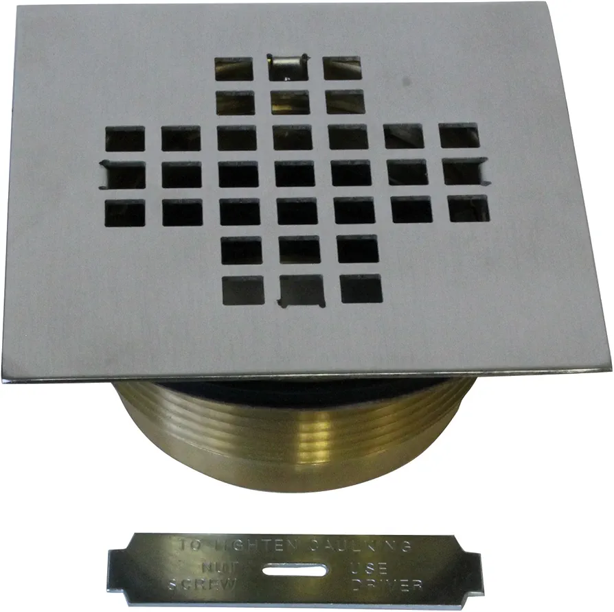 Westbrass 2" Brass Shower Drain with 4-1/4" Square Cover, Satin Nickel, D206BS-07