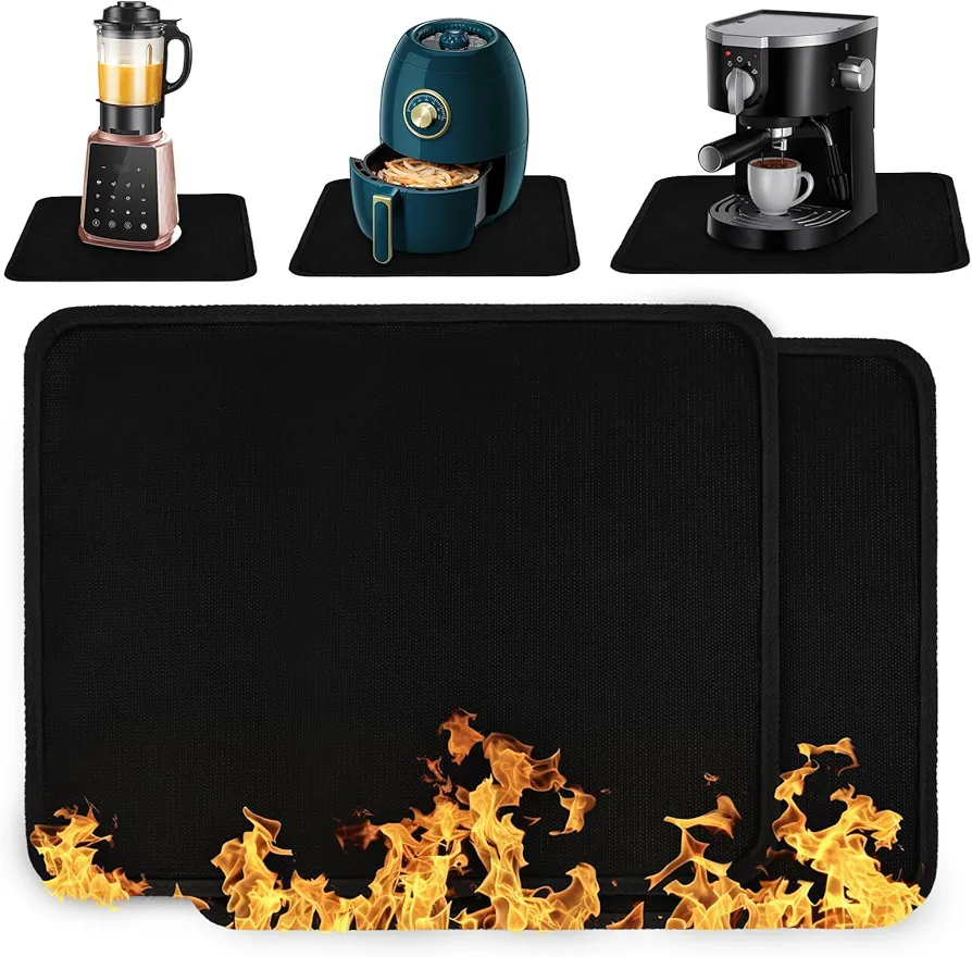 Heat Resistant Mat for Countertop - 2PCS Hot Pad Glass Fiber for Kitchen - 15'' X 18'' Kitchen Heat Resistant Mat for Air Fryer,Blender,Coffee Maker,Toaster,Oven - Fireproof and Non-stick Coating