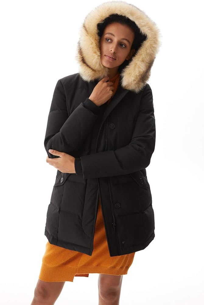 Women's Padded Jacket, Ladies Fur Hooded Thickened Vegan Down Long Parka Winter Outwear Warm Puffer Coat XS-XXL
