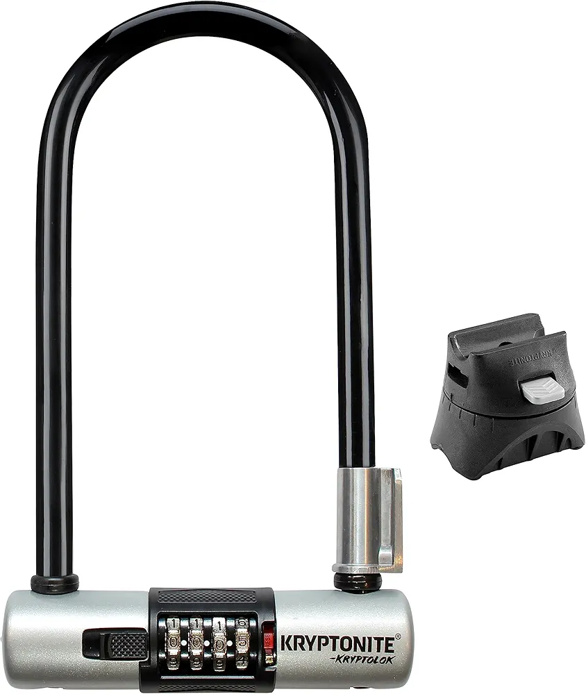 Kryptonite KryptoLok Combo Bike U-Lock, Anti-Theft Security, 12.7mm Steel Shackle, 4-Digit Resettable Combination, U-Shape, Black