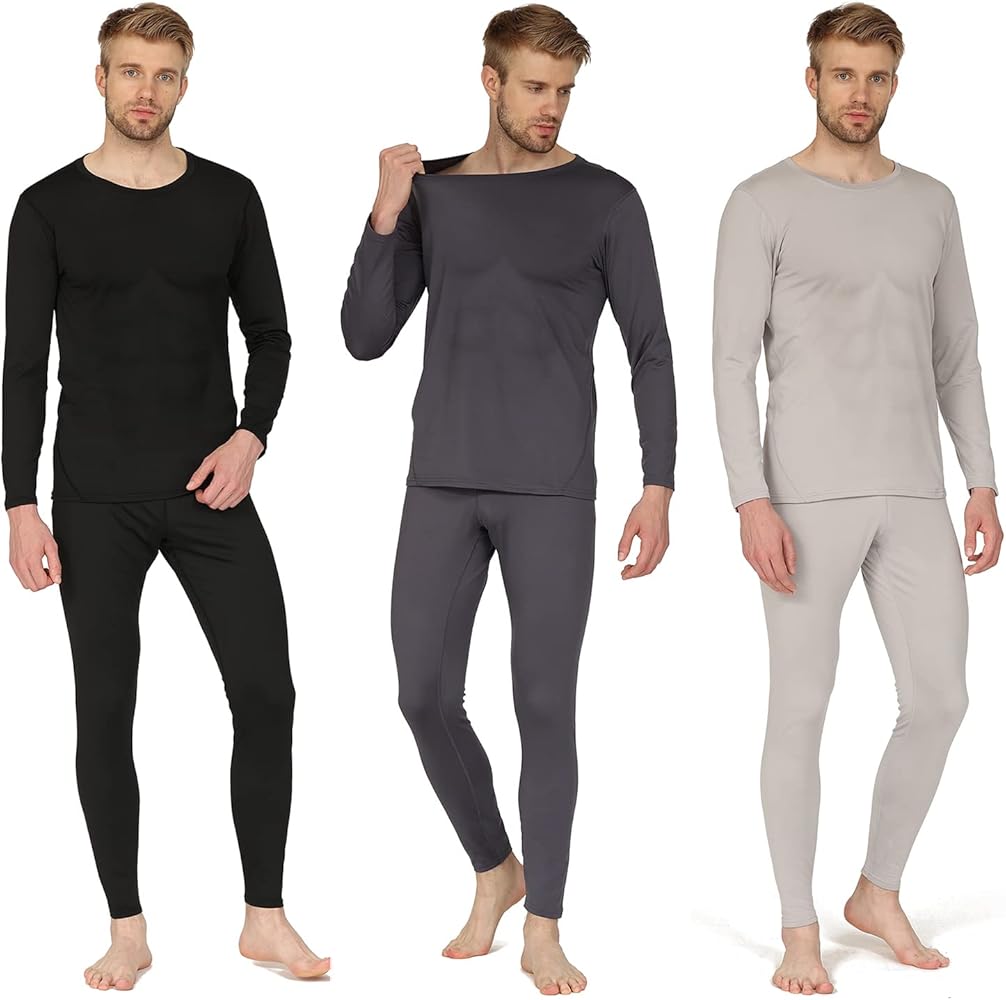 HEROBIKER 3PCS Mens Long Johns Set Thermal Underwear Skiing Winter Warm Base Layers Tight Top & Bottom Set with Fleece Lined Black