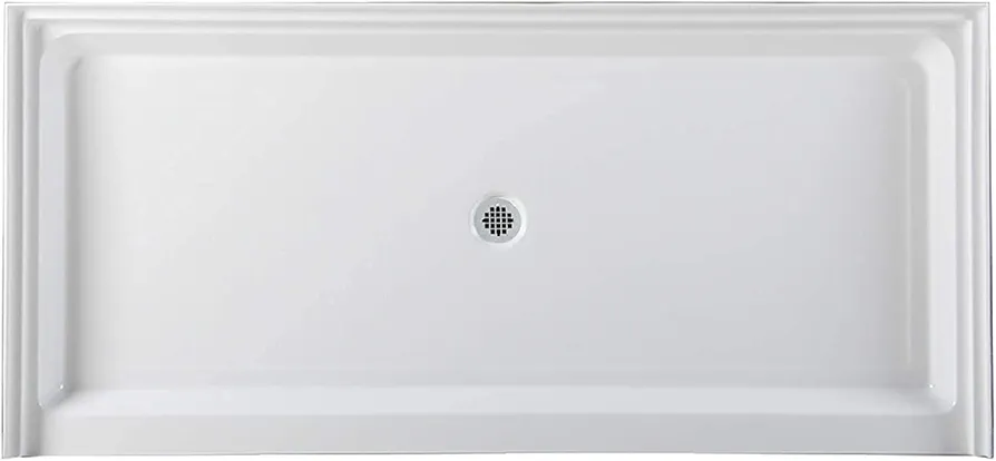 Westbrass SP7236WB-26 72" x 36" 3-Wall Shower Pan with Solid Center 4-1/4" Cross Grid Brass Drain Cover, 72 in. x 36 in, Polished Chrome