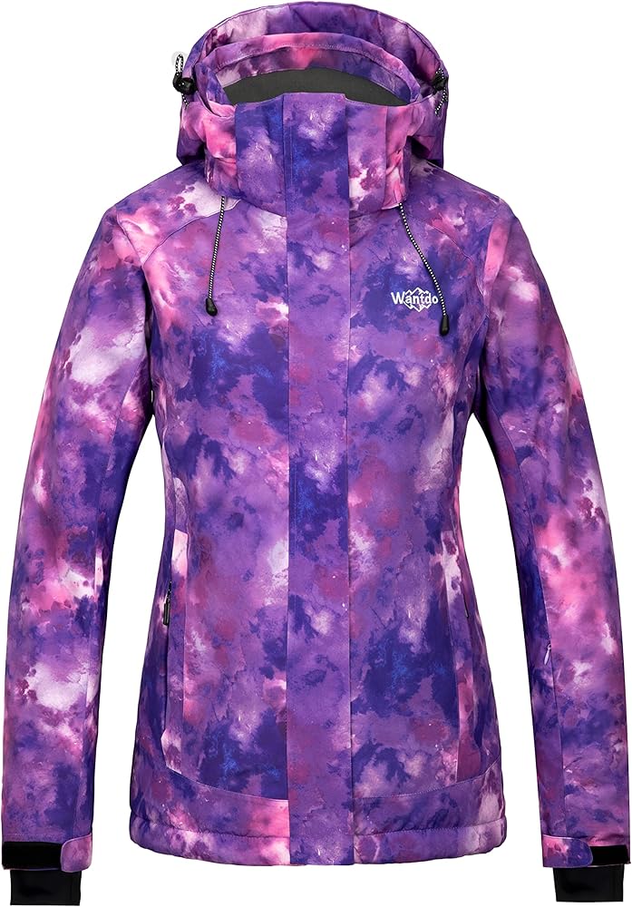 Wantdo Women's Waterproof Ski Jacket Colorful Printed Fully Taped Seams Rain Coat Warm Winter Parka