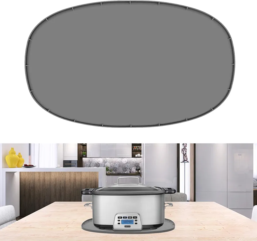 Heat Resistant Mat for 6-8 Quart Slow Cooker, Kitchen Heat Resistant Silicone Trivet，Oval Thickened Silicone Non Slip Heat Resistant Mat