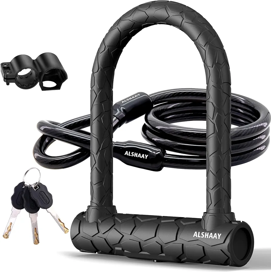 Bike U Locks Heavy Duty Anti Theft, 20mm U Lock Bike Super Strong 12 Ton Shear Electric Scooter Locks Anti-Theft 4ft Steel Security Cable with Sturdy Mounting Bracket & 3 Keys