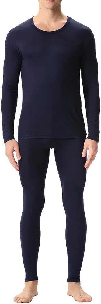 Men Thermal Underwear Set 2 Pack Long Sleeve Base Layer and Bottoms Cotton Blend Soft Sleepwear Cold Weather Suits