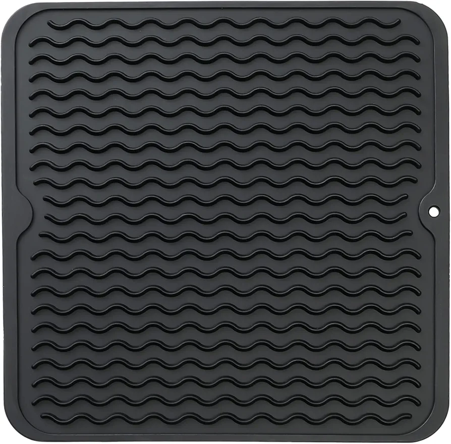 MicoYang Silicone Dish Drying Mat for Multiple Usage,Easy clean,Eco-friendly,Heat-resistant Silicone Mat for Kitchen Counter or Sink,Refrigerator or Drawer liner Black M 12 inches x 12 inches