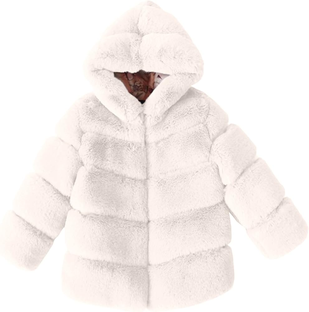 Girls Faux Fur Jacket Plush Sherpa Teddy Coat with Hood Toddler Winter Coats Warm Fuzzy Jackets Trendy Outwear