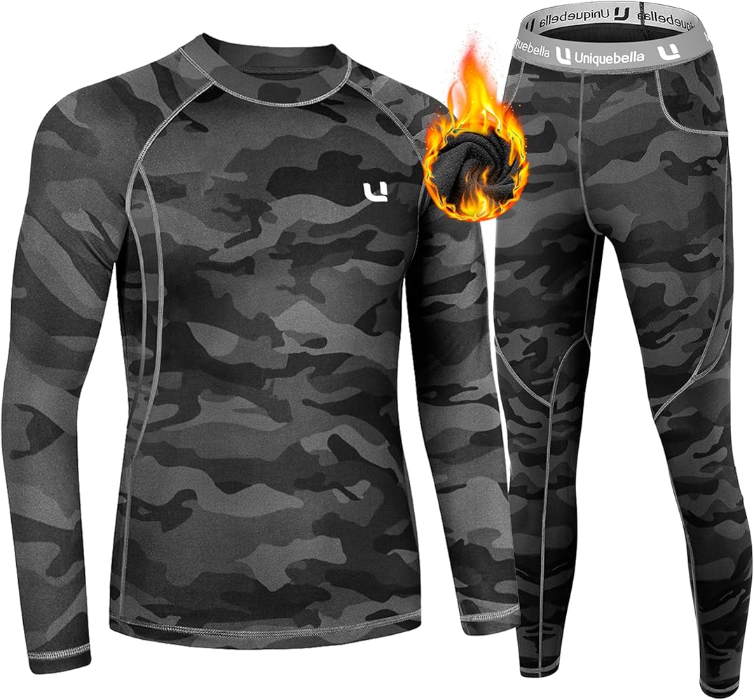 Men's Thermal Underwear Sets Top & Long Johns Base Layer Fleece(Sets Camouflage, S)