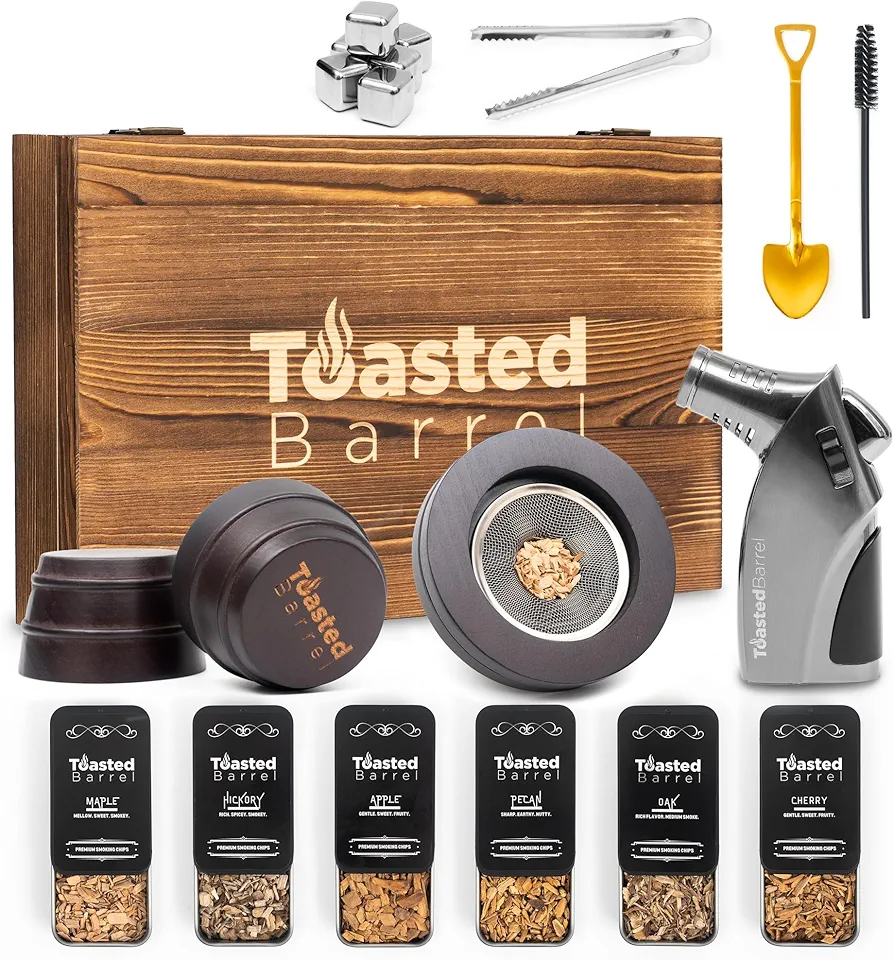 Toasted Barrel Premium Cocktail Smoker Kit with Torch,6 Wood Chip Flavours,Bourbon/Whisky Aroma Kit,Bar Set - Birthday Gifts for Him/Father/Husband/Father's Day/Halloween/Christmas (No Butane)