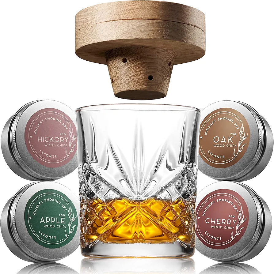 Cocktail Smoker Kit, Whiskey Glasses Smoker Set, Cocktail Smoker Kit with Wood Chips, Old Fashioned Cocktails, Whiskey or Bourbon